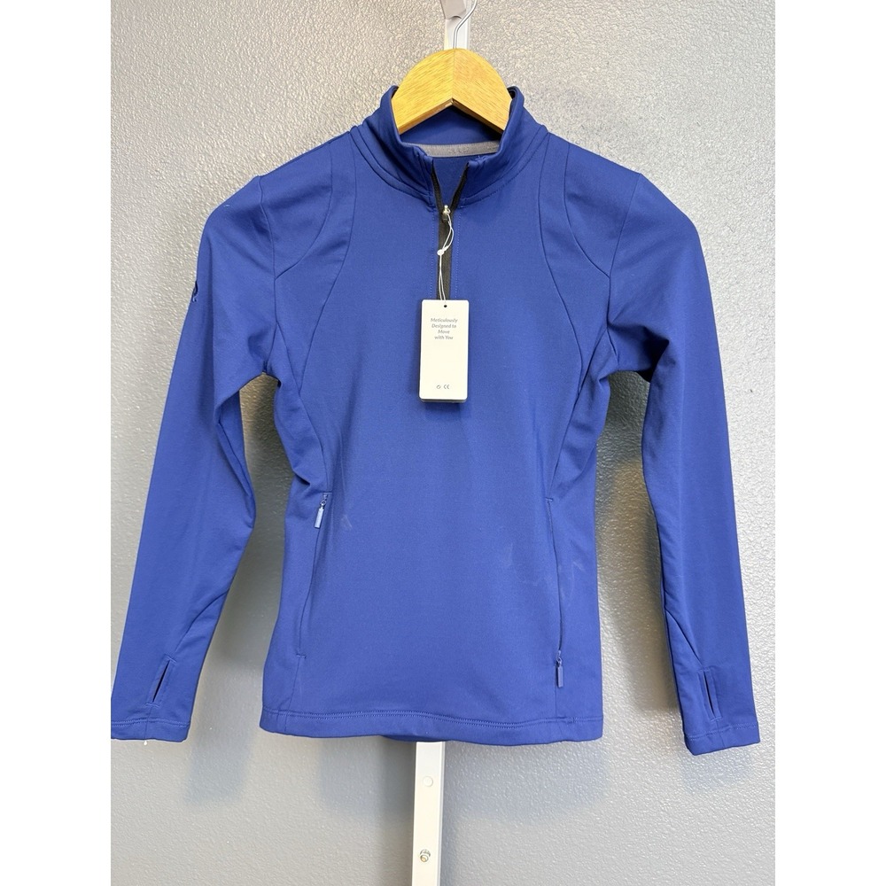 BALEAF Thermal Fleece Pullover Jacket Half Zip Thumbholes Long Sleeve Sz M Navy